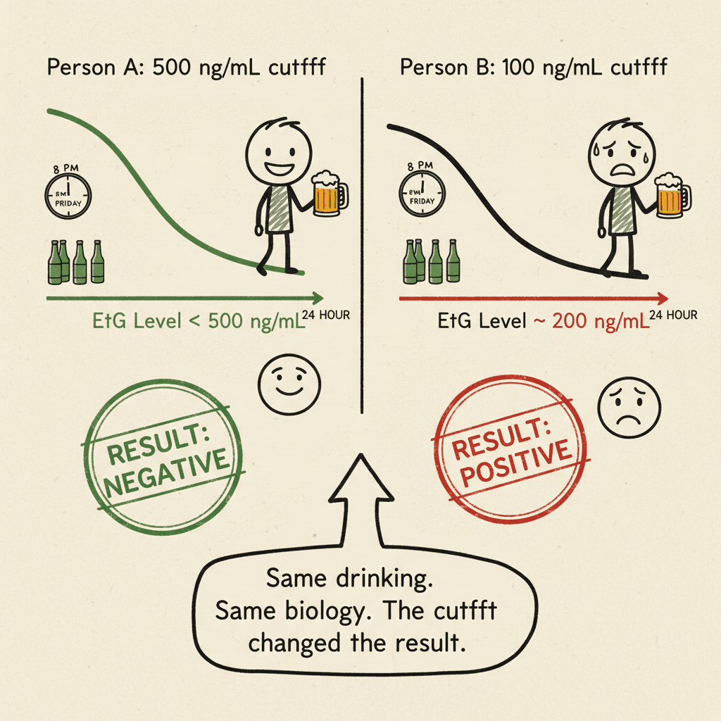 100 ng/mL vs 500 ng/mL cutoff comparison