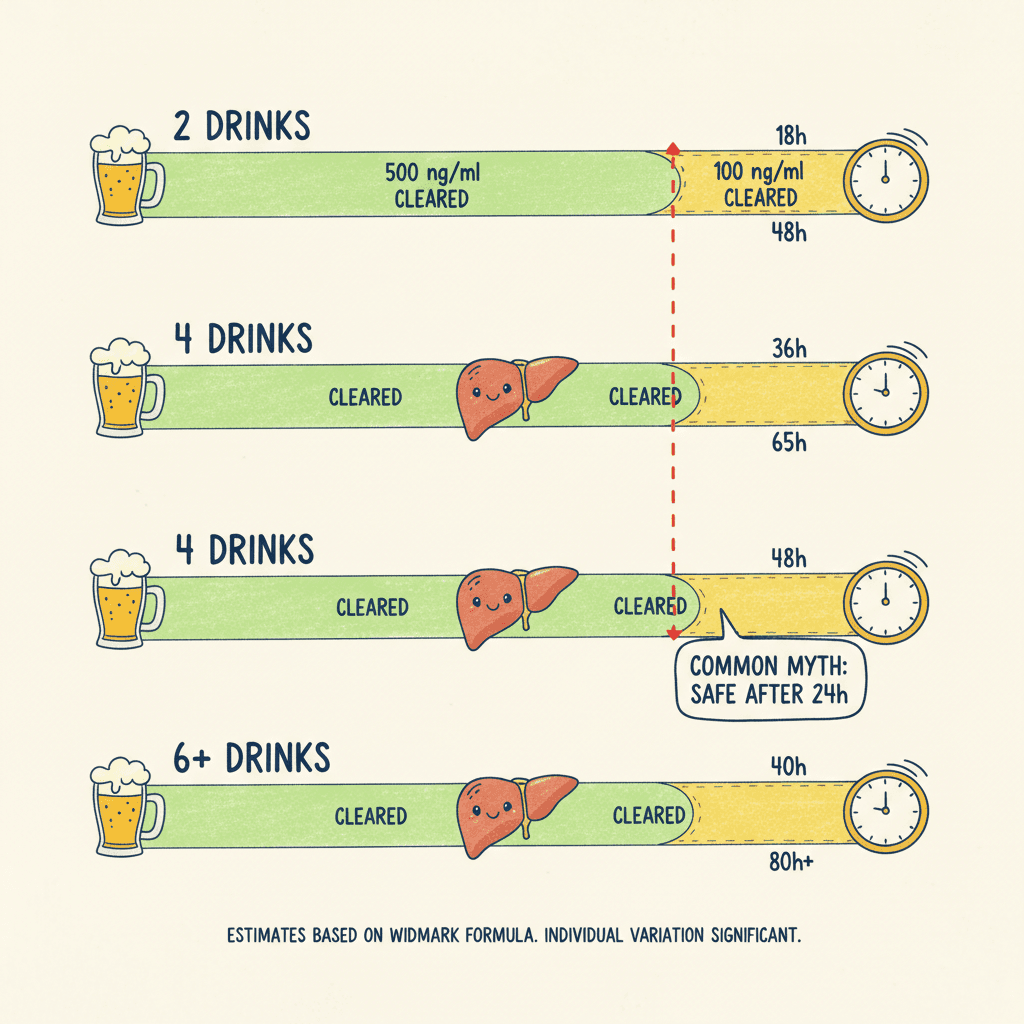 EtG elimination timeline by drinking level at different cutoffs